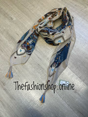 Sarah Tempest beige Swedish print scarf