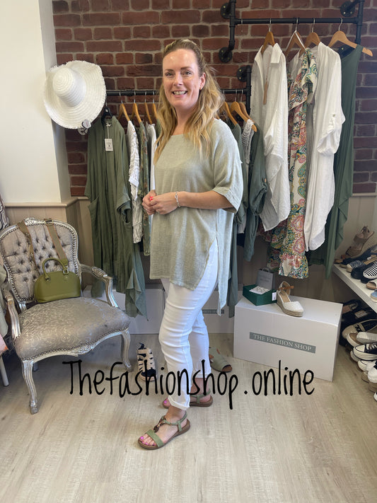 Khaki linen mix enzyme wash top 12-18