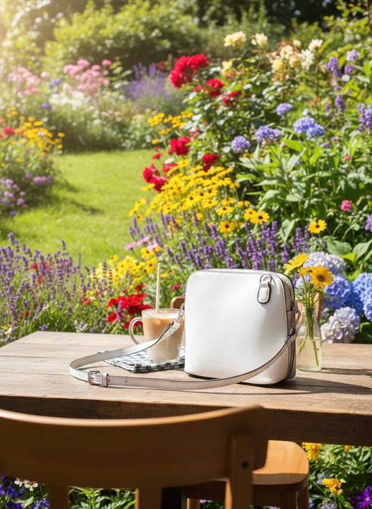 White chic bag with long shoulder strap