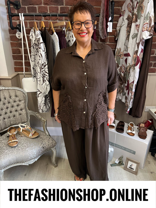 Alma brown linen shirt 12-20