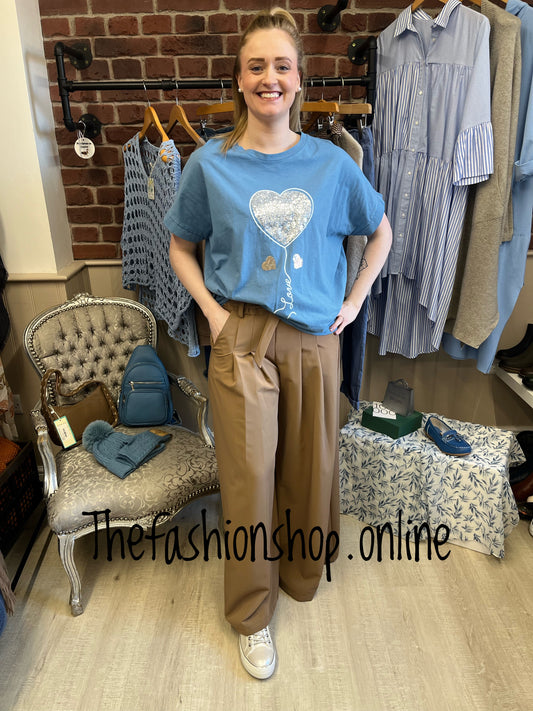 Denim blue sequin balloon heart top 8-16