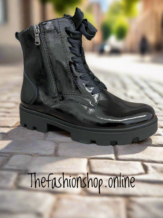 Waldlaufer Dani black wide fit leather patent ankle boot sizes 4-8
