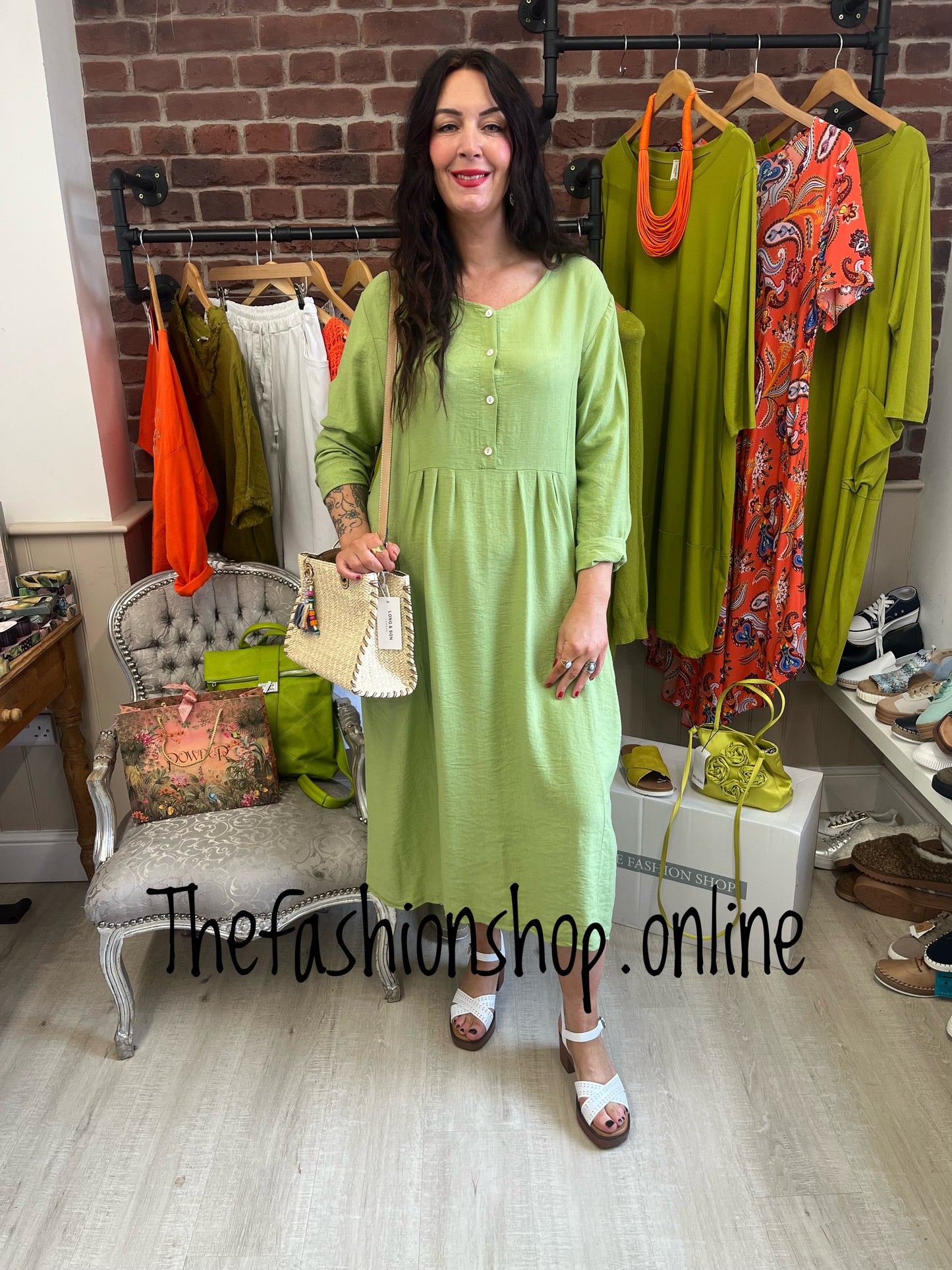 Polly olive relaxed pocket dress 10-16