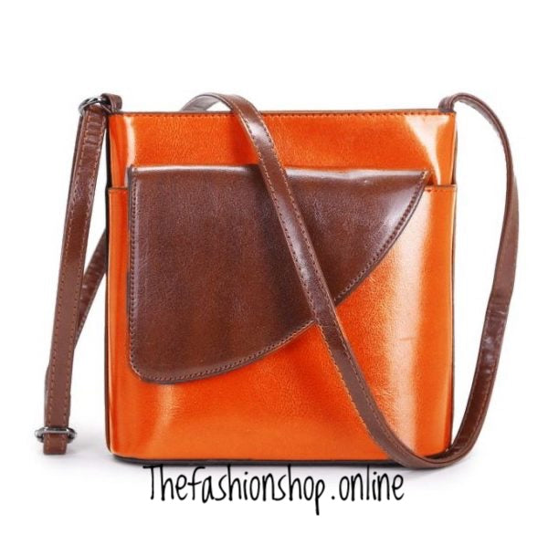 Ladies Binocular Cross Body Bag in Orange and Tan