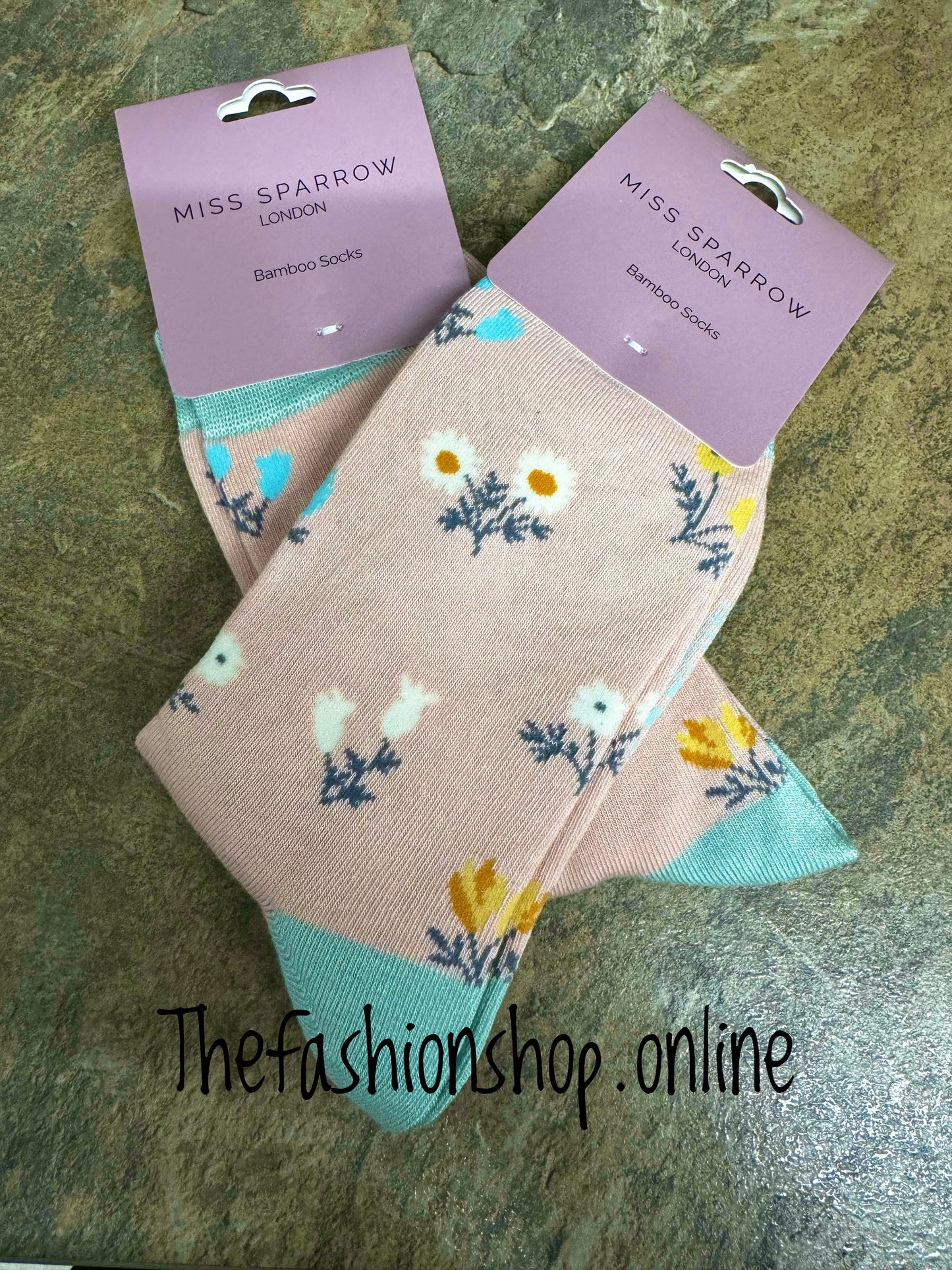 Miss Sparrow Dusky Pink Dainty Floral Bamboo socks 3-7