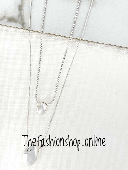 Envy silver double hammered drop necklace