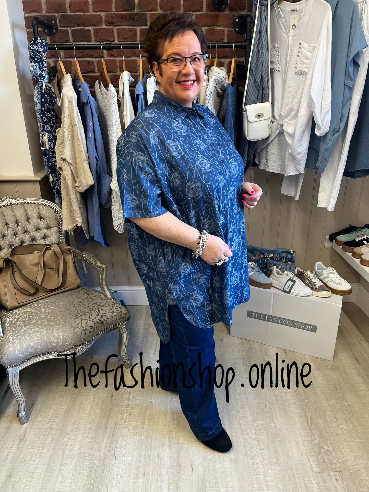 Fly Out navy floral shirt 16-24