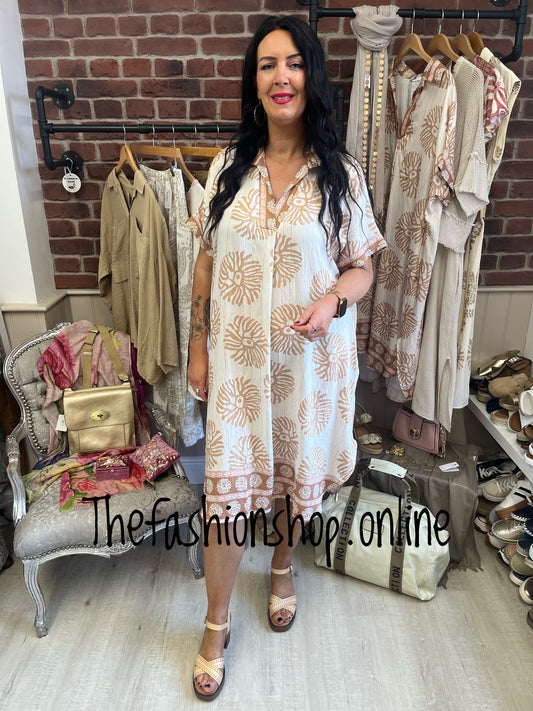Cairo camel and cream tunic dress 14-22