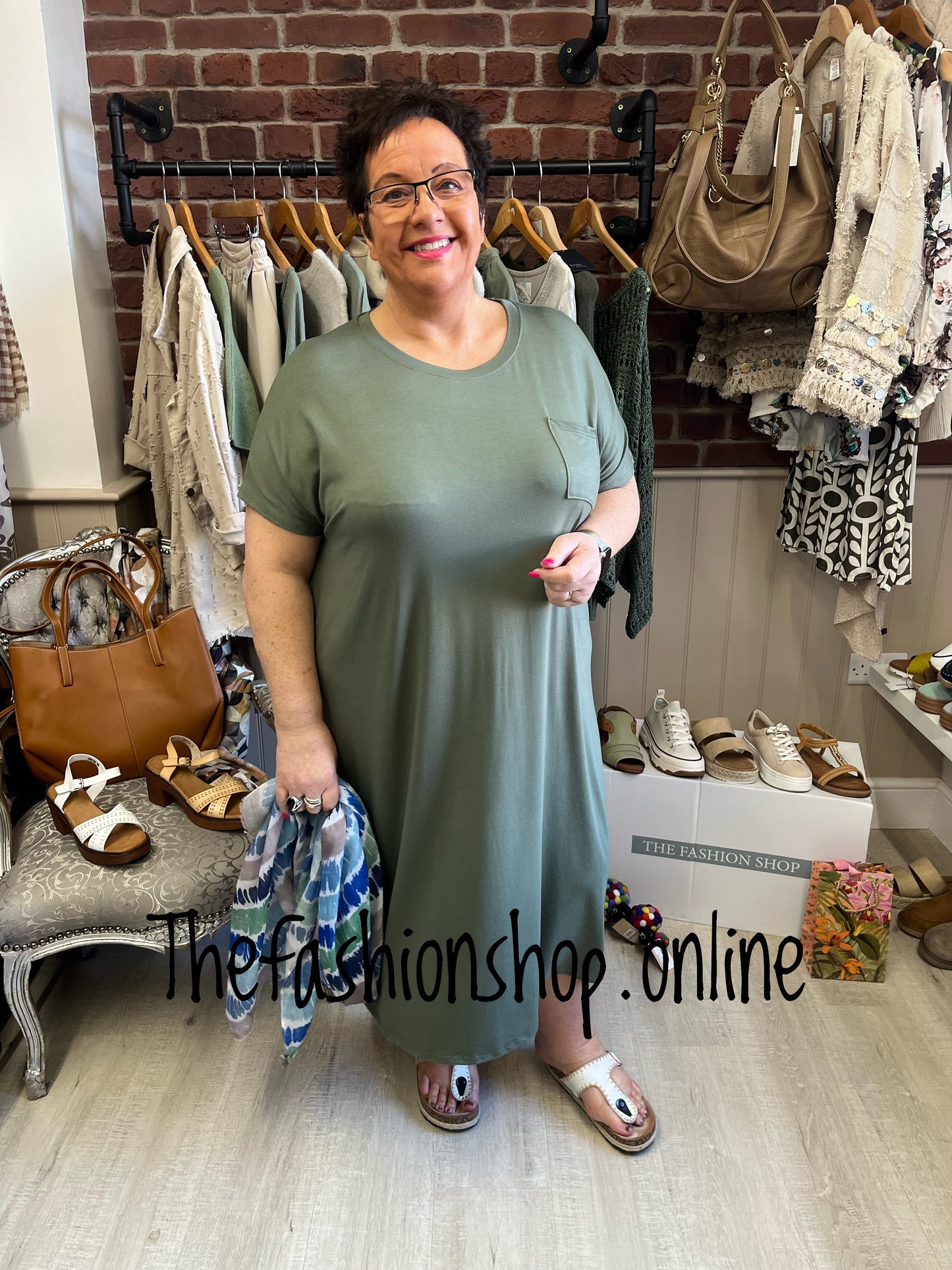 Khaki midi dress up dress down dress 16-26