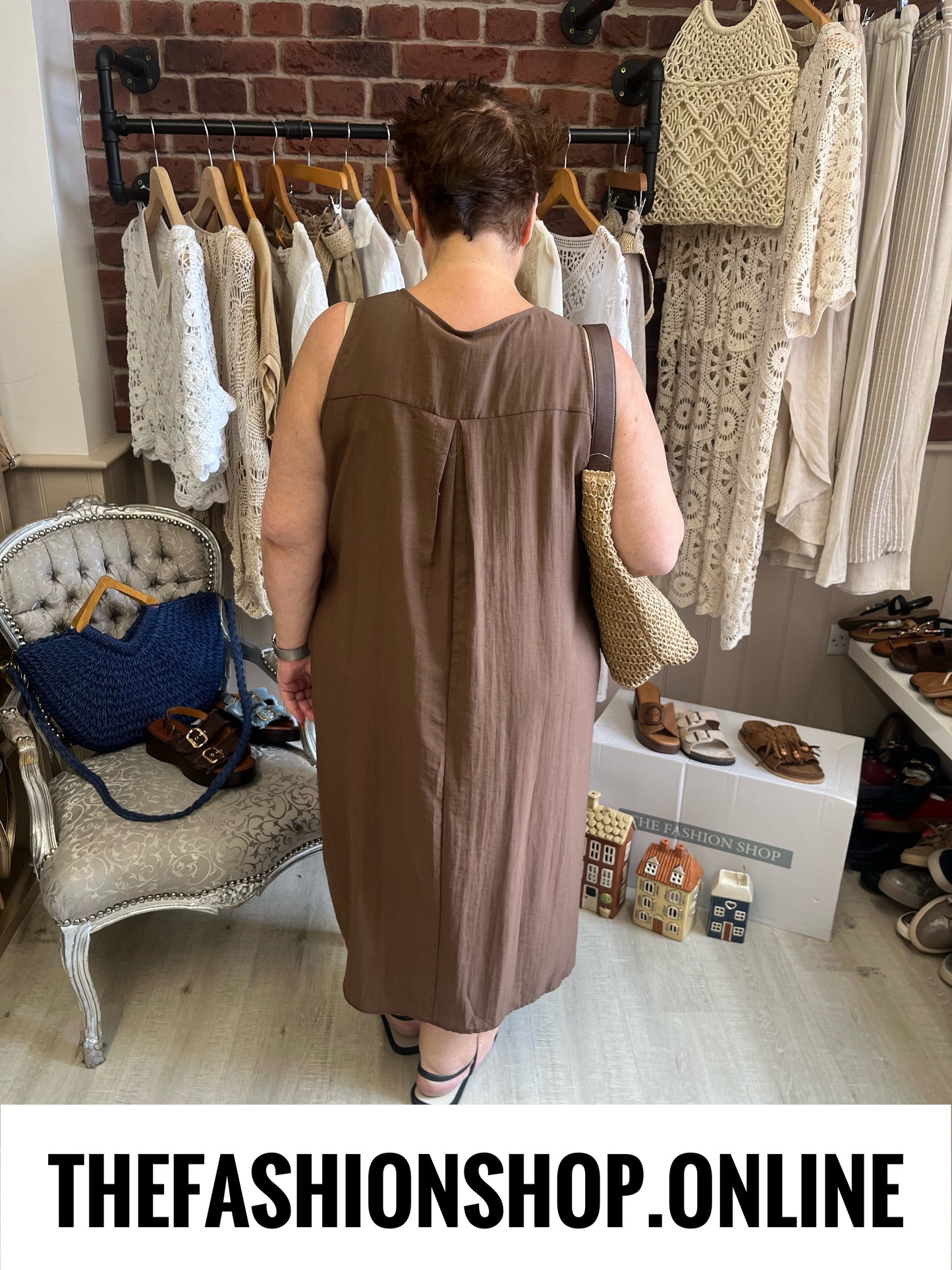 Fly Out Chocolate Brown Pin Tuck Dress 14-22