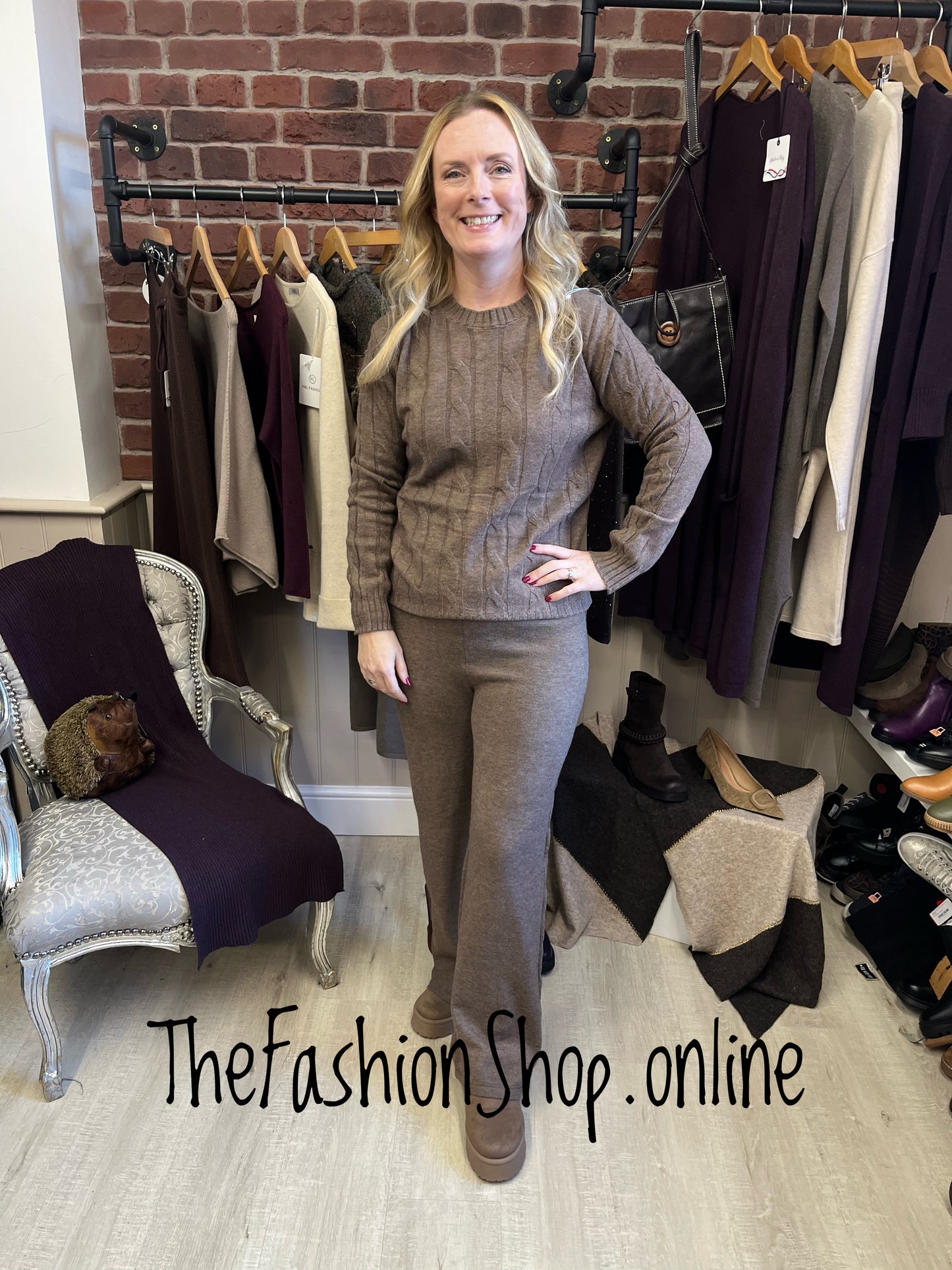 Lily brown cable knit co-ord 8-16