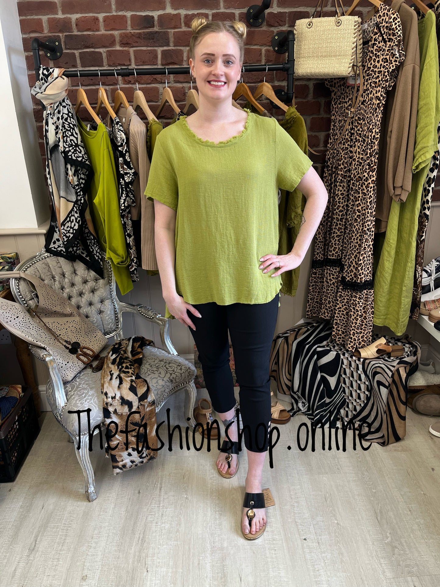 Tanya olive linen mix top 10-16