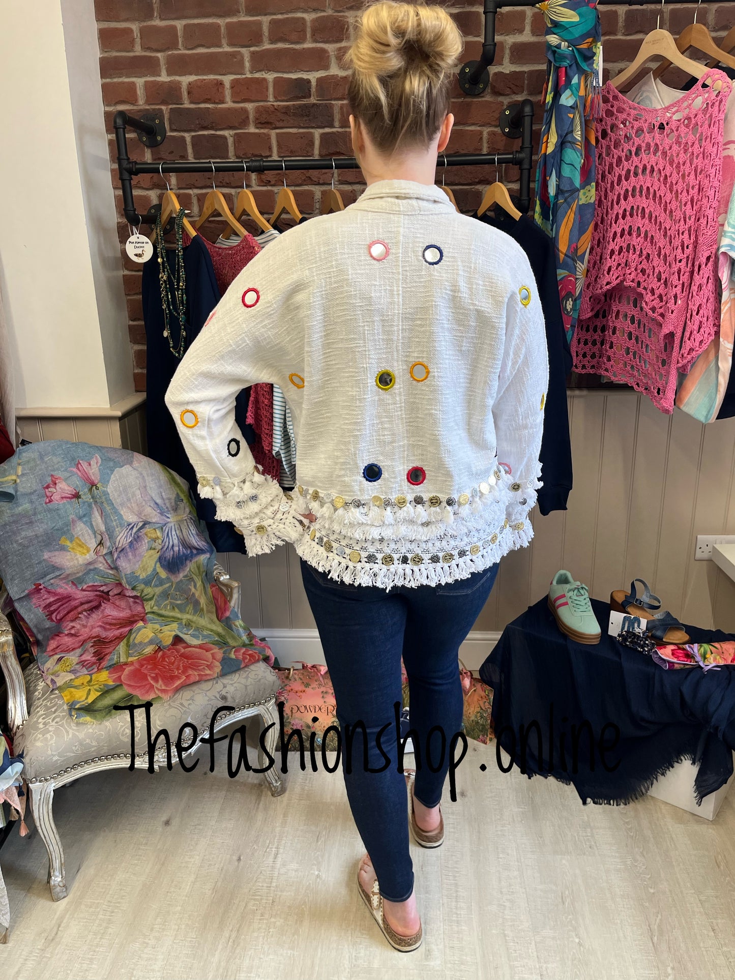 White boho jacket with coin detail 12-18