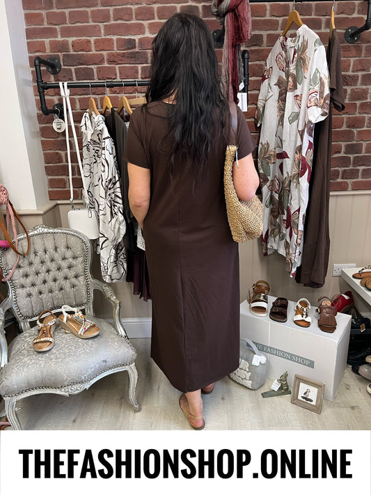 Julieta brown dress with side splits 10-16