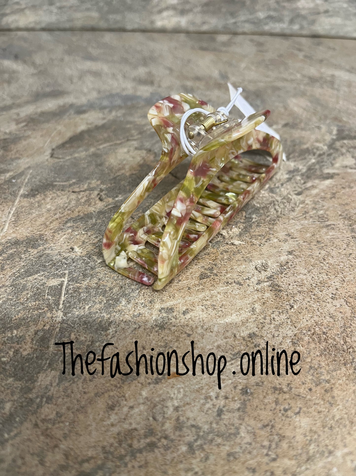 Pink and green oval claw clip