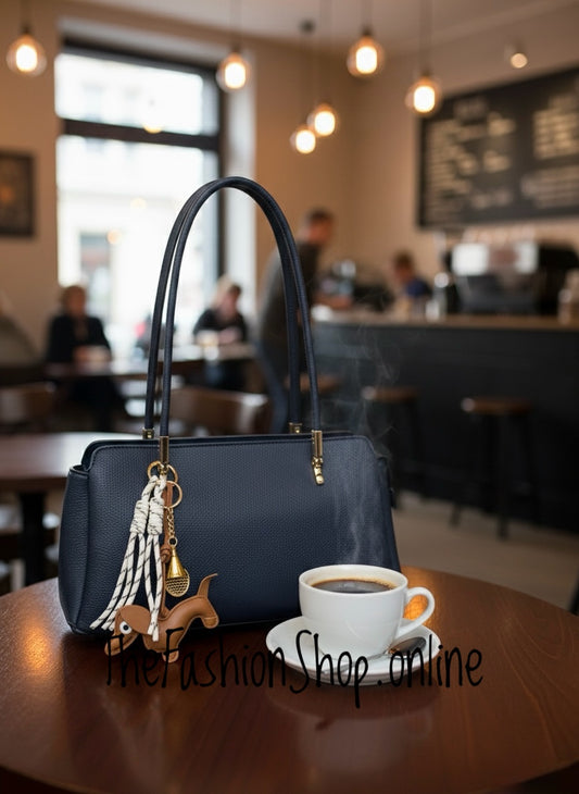 Skyla navy shoulder bag with dachshund charm