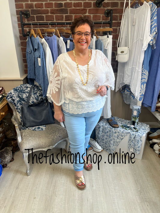 Arianna broderie anglaise white peplum blouse sizes 18-20 and 22-24