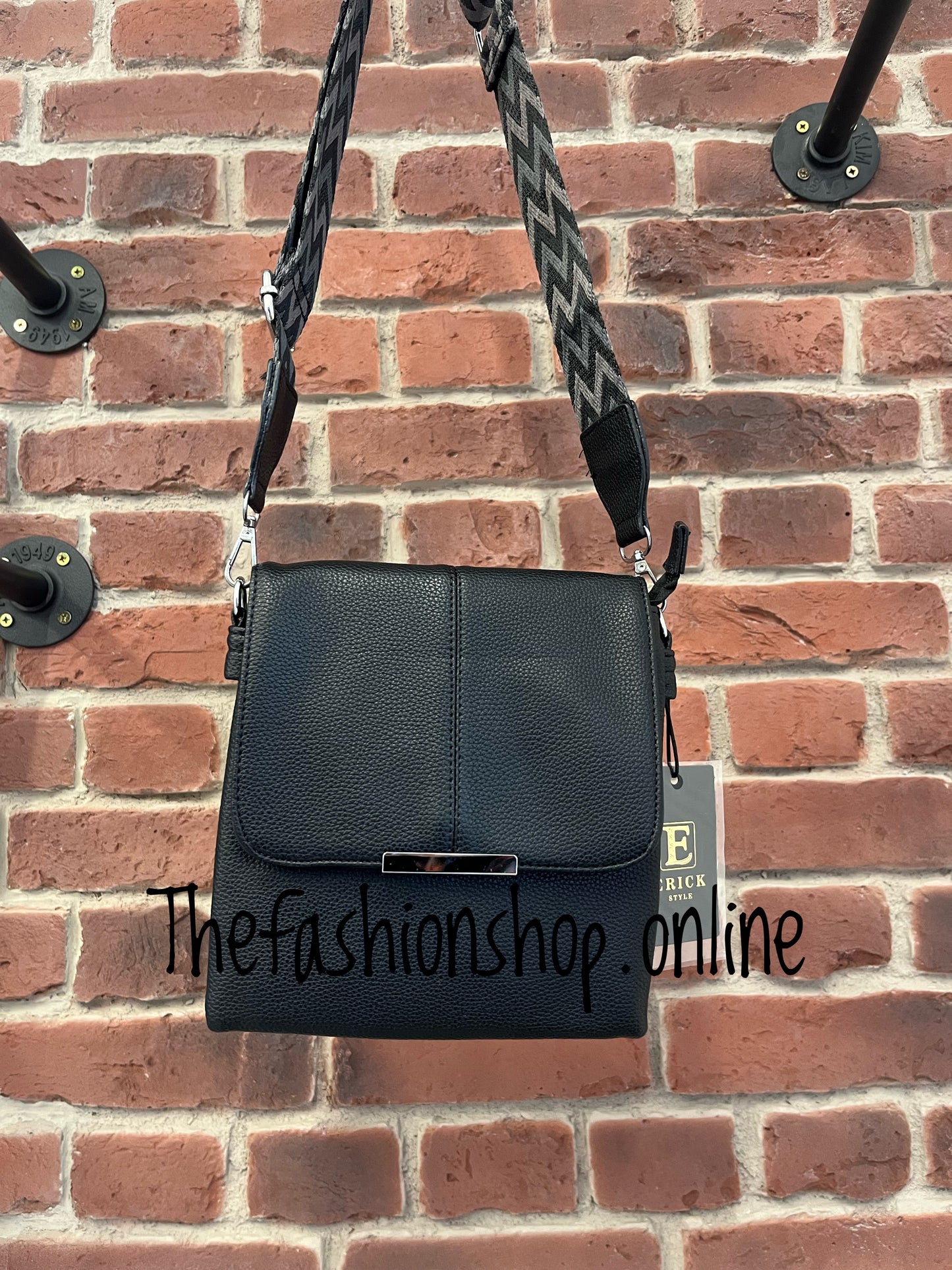 Black faux leather messenger bag