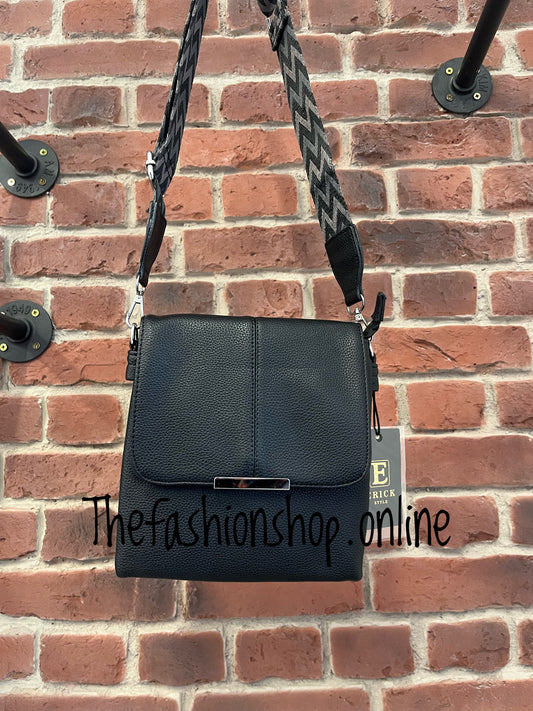 Black faux leather messenger bag