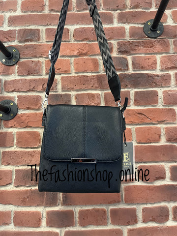 Black faux leather messenger bag