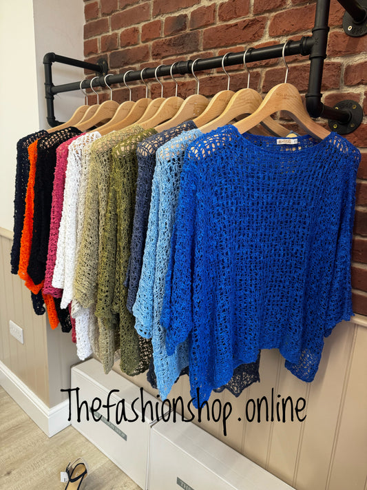 Royal blue popcorn open knit top 10-20