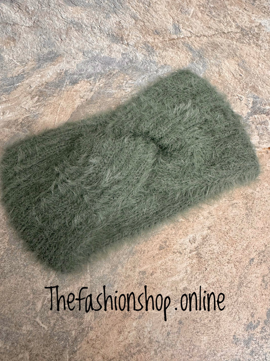 Zoe knot Front Headband in Khaki Green