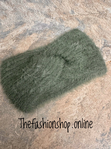 Zoe knot Front Headband in Khaki Green