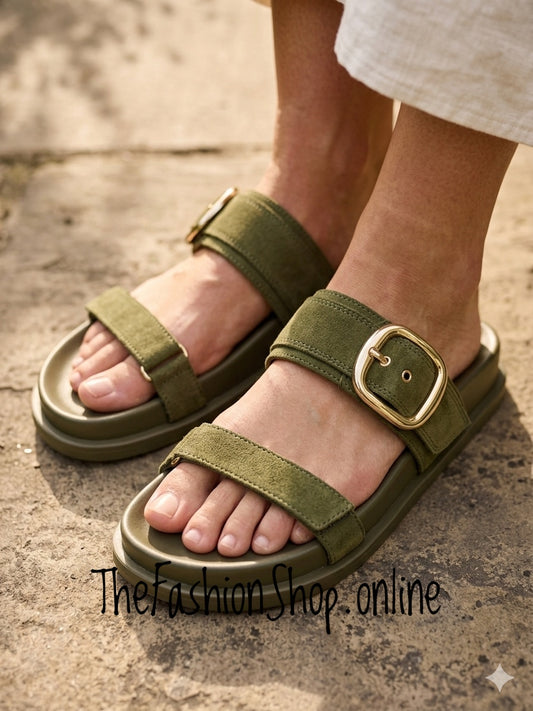 Pippa khaki buckle slider 3-8 (36-41)