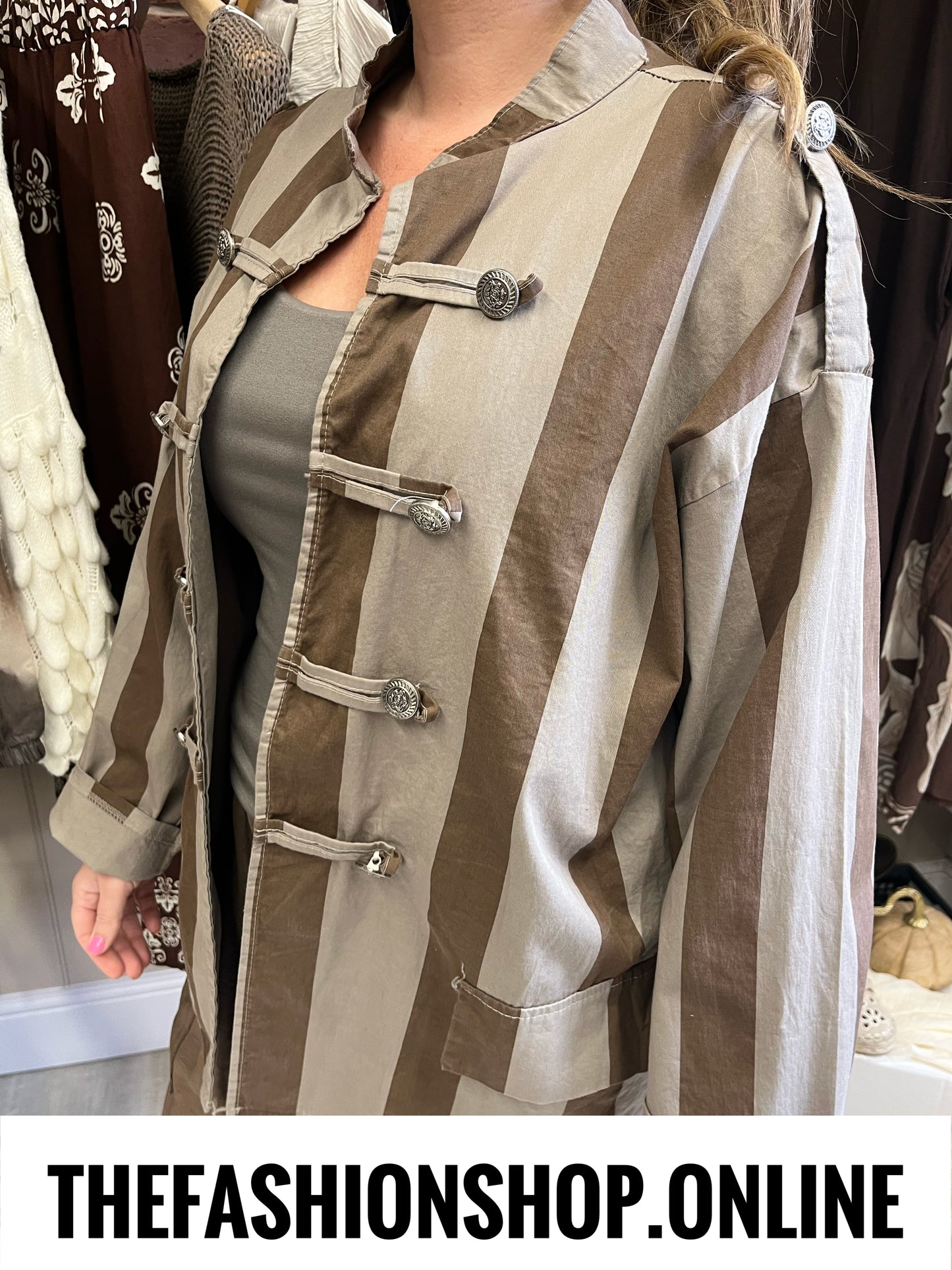 Chloe mocha military striped jacket 12-18