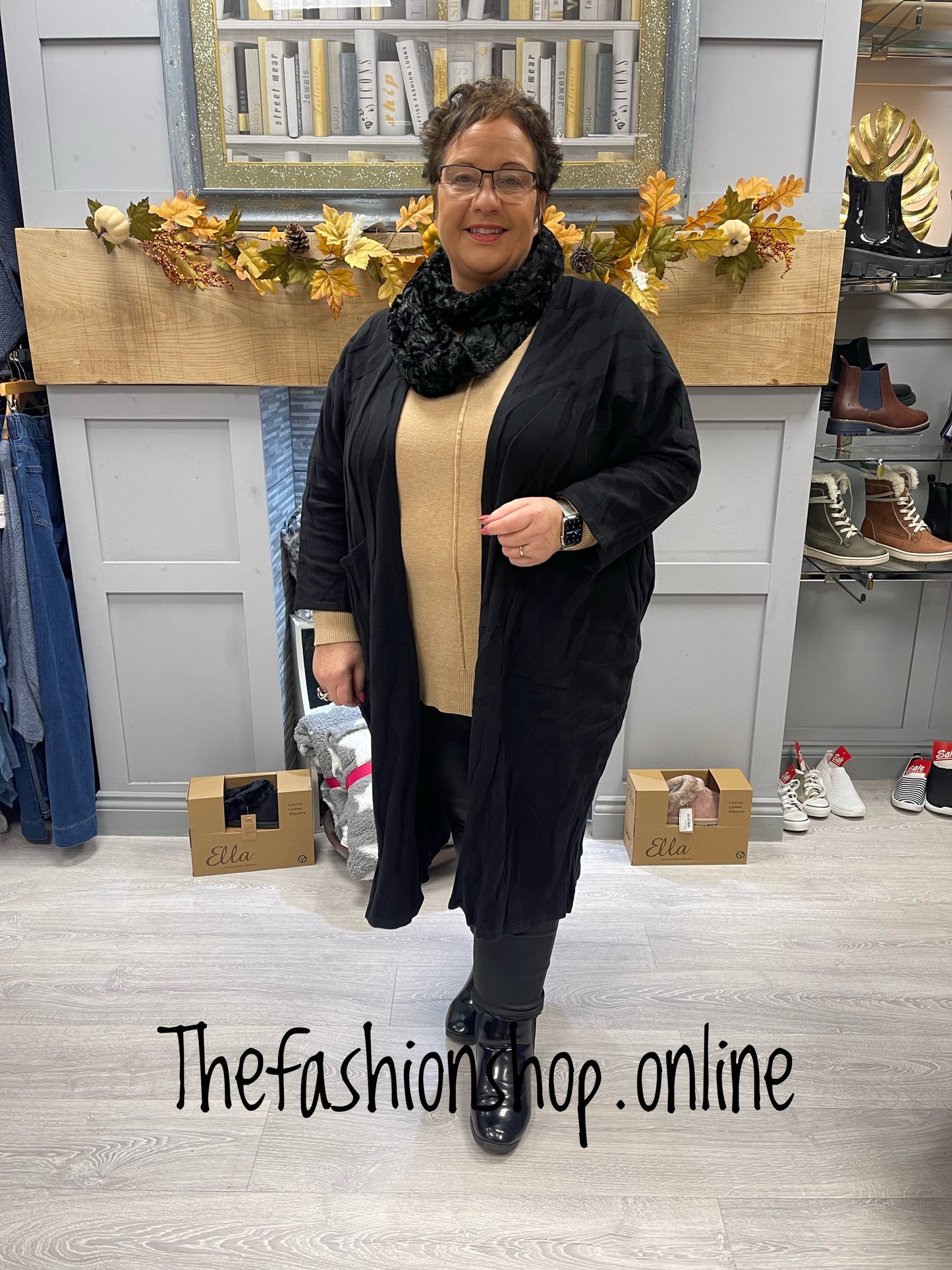 Sarah Tempest black tiger knit coatigan 16-26