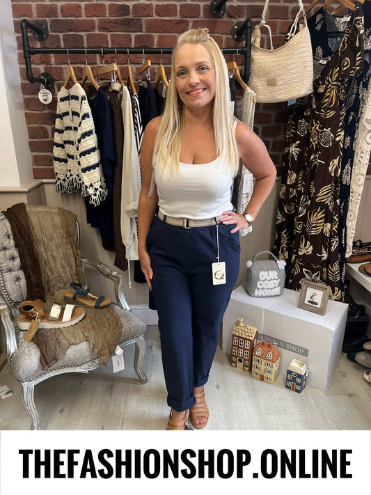Cally navy stretchy trousers with belt 8-16
