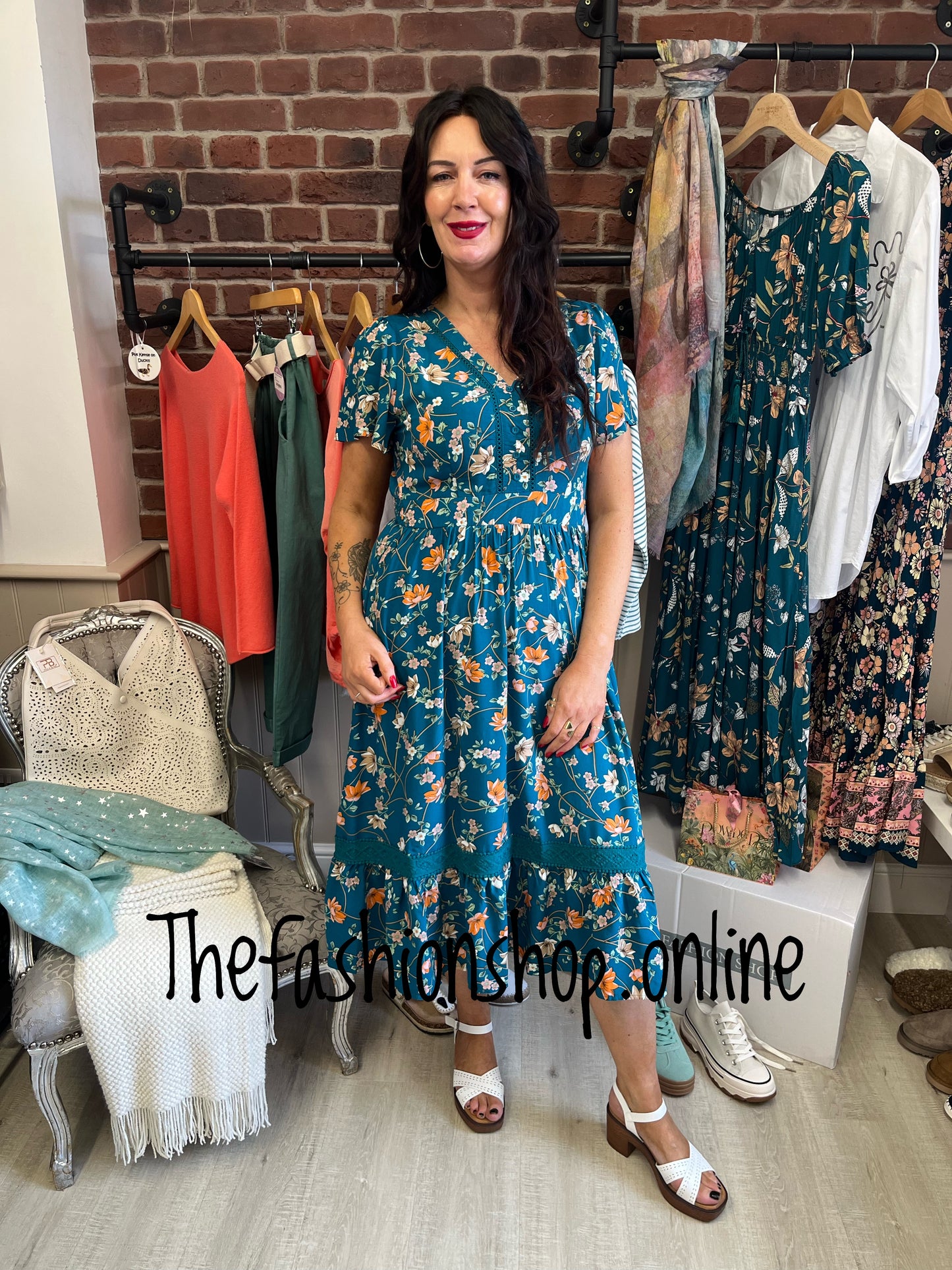 Stella Morgan teal floral print dress sizes 12-20