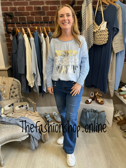 Charlotte blue animal print top 10-16