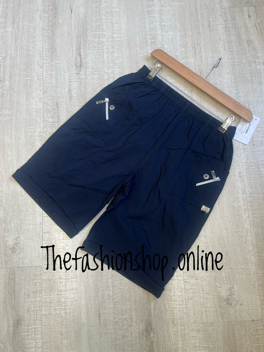 Cherry Berry navy stretchy button detail shorts sizes 10-22