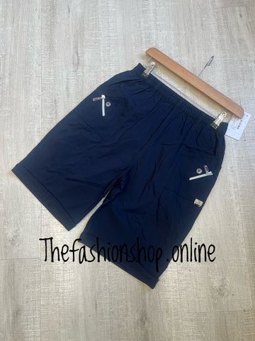Cherry Berry navy stretchy button detail shorts sizes 10-22