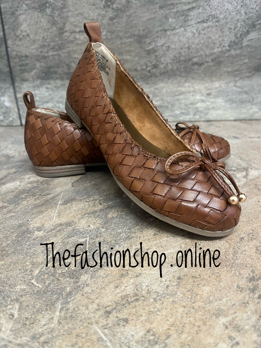 Marco Tozzi cognac leather woven ballet shoe sizes 4-8 (37-42)