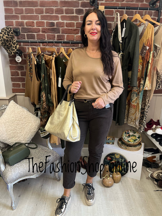 Camel round neck layering top 14-18