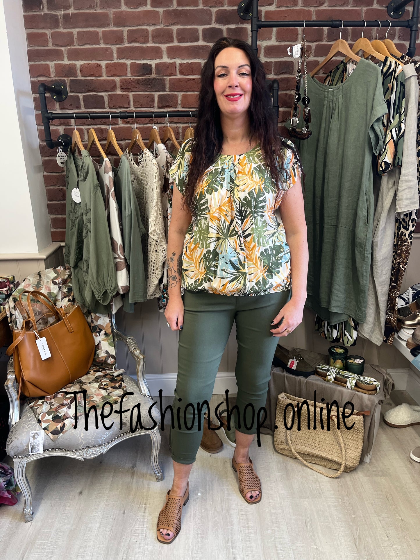 Sarah Tempest green palm leaf top 10-16