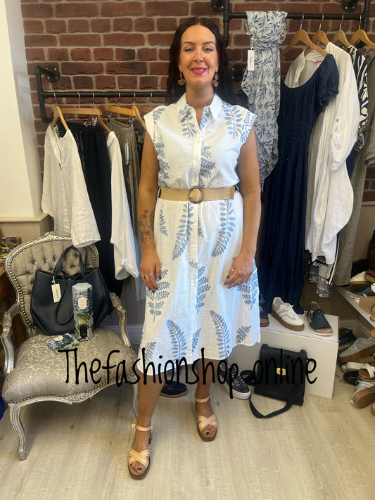 Willow blue and white fern dress with belt 8-16