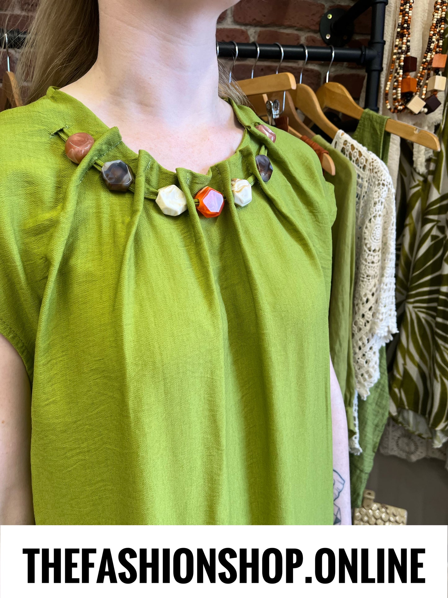 Sierra olive beaded dress 10-16