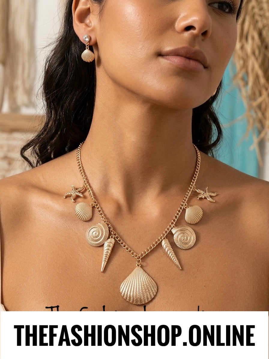 Seashell statement necklace and earrings set