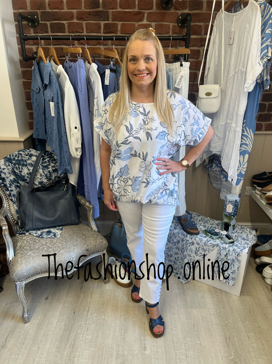 Eliza white and blue floral top 12-16
