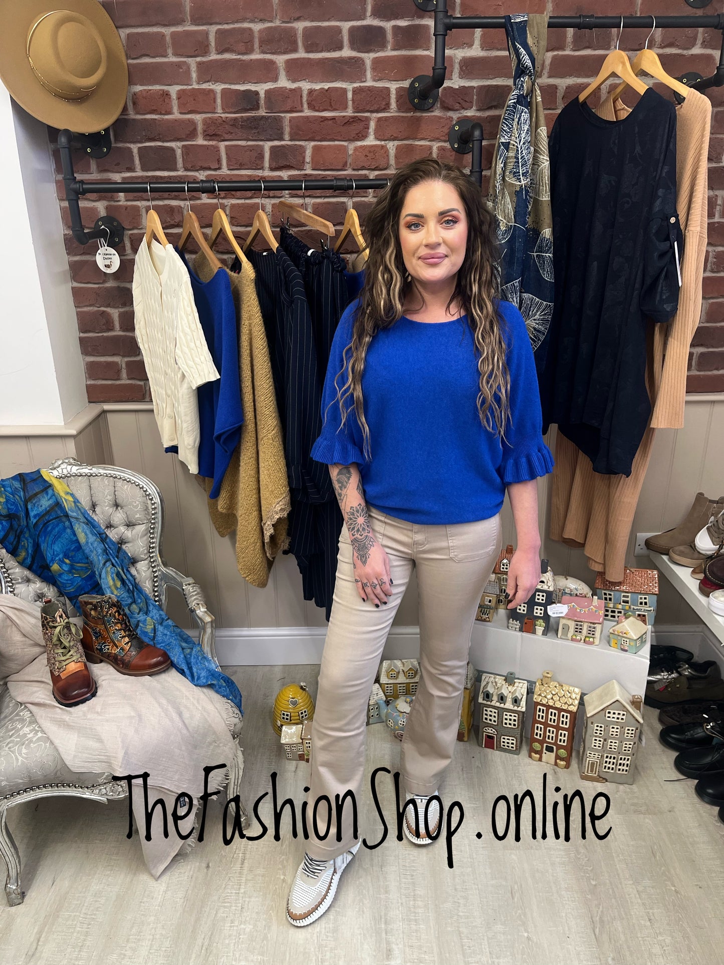 Tess royal blue jumper with frill sleeve 8-14