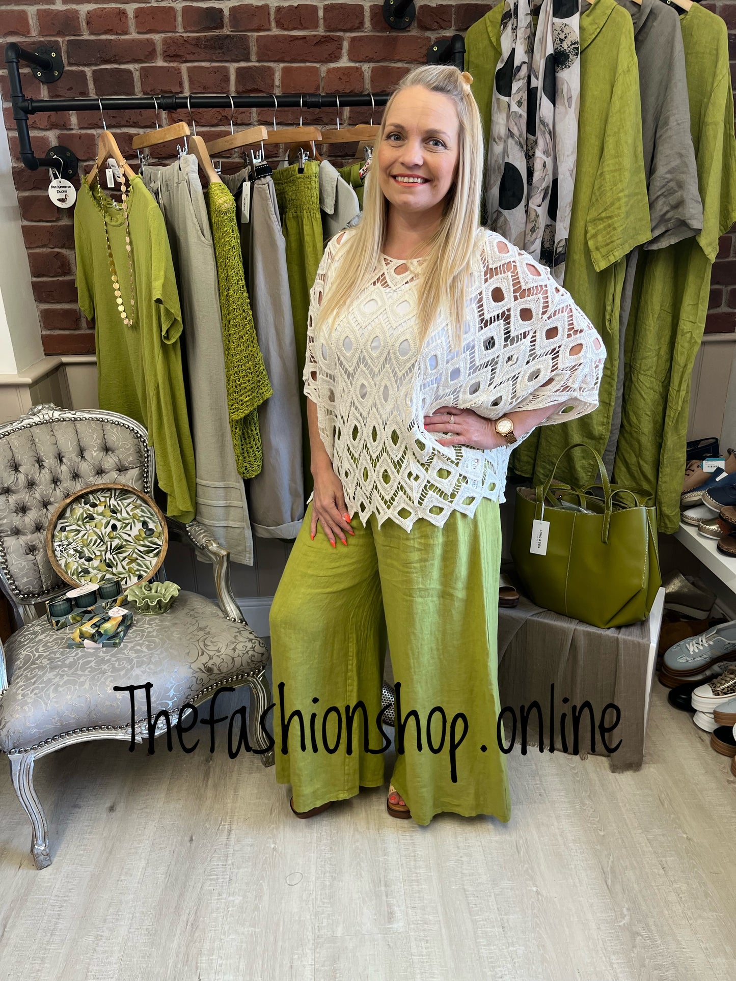 Jennifer olive linen trousers 8-16