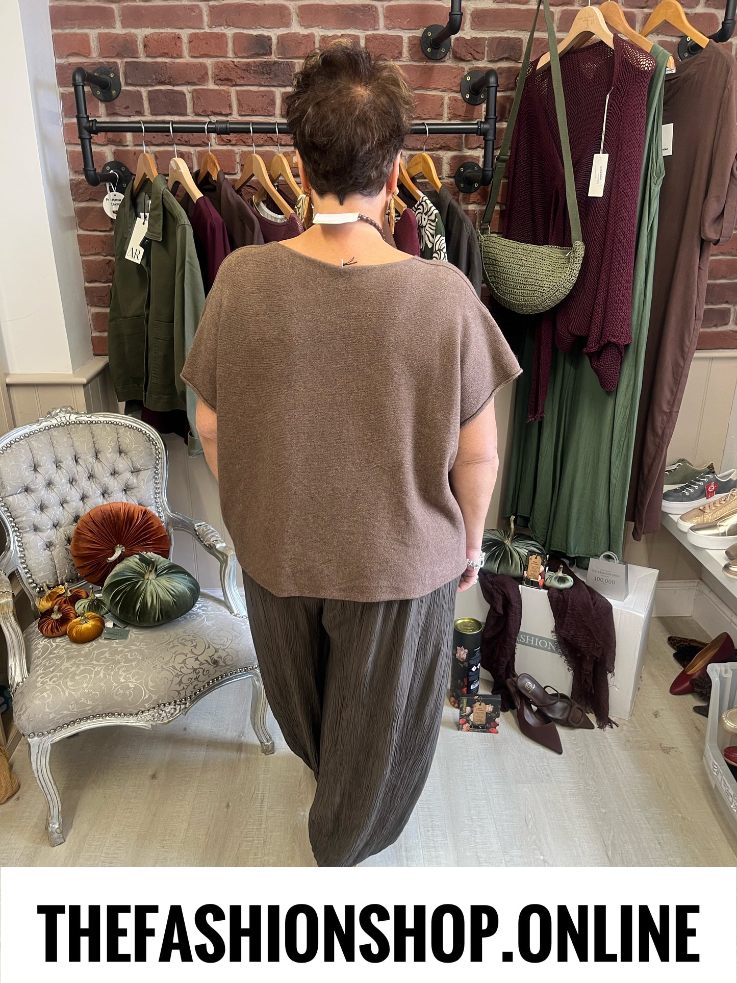Elsa Mid Brown V Neck Knitted Top sizes 10-20