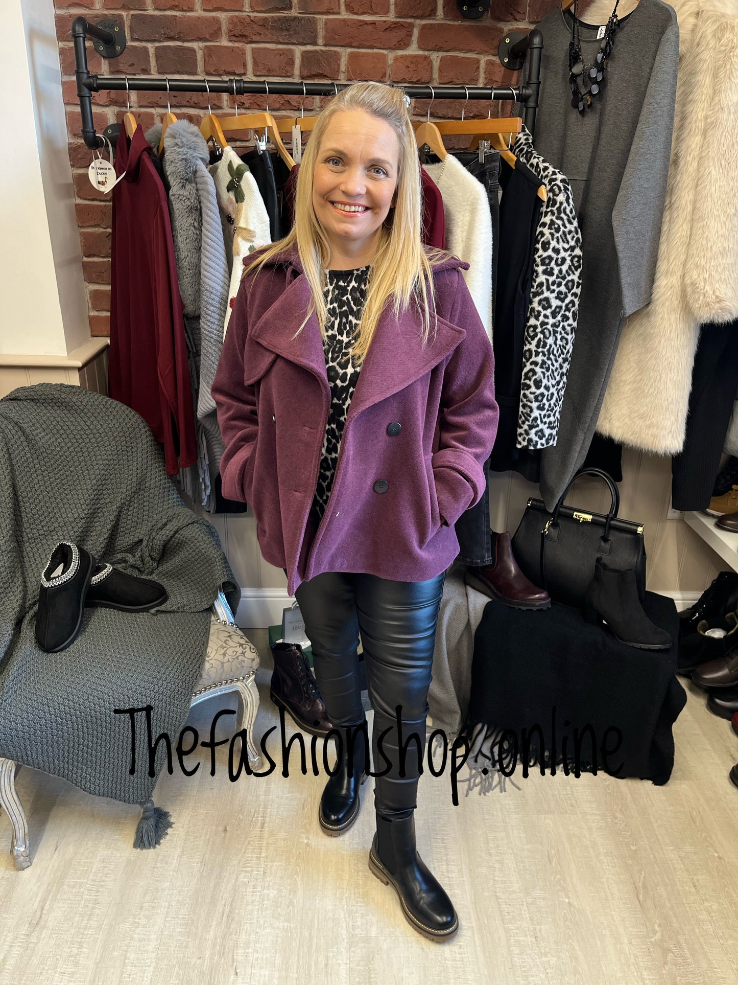 Katie magenta double breasted jacket 8-12 and 14-16