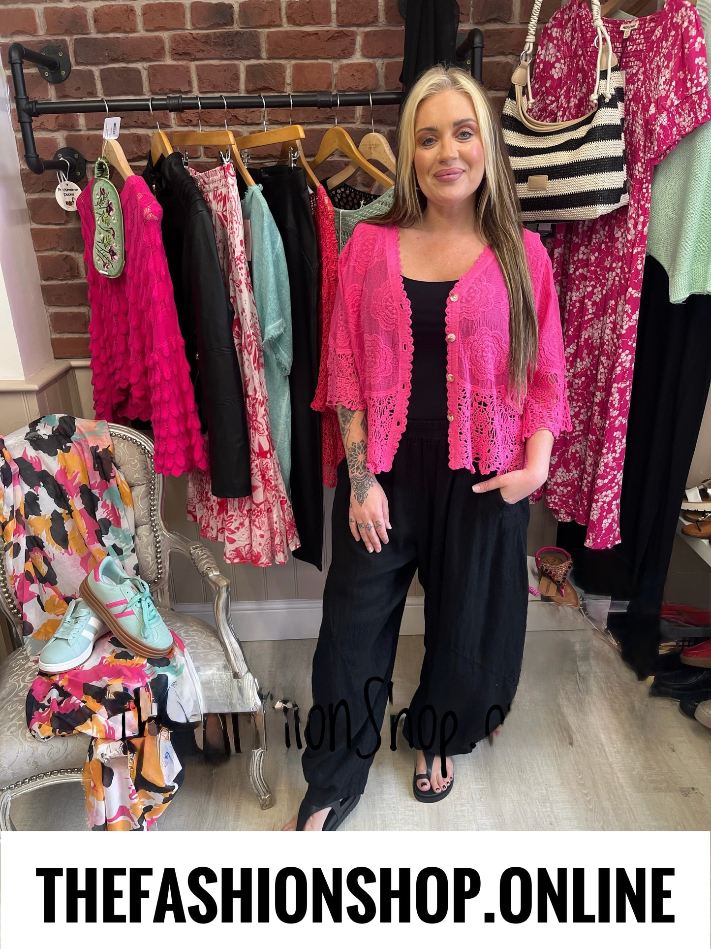 Sienna hot pink lace blouse 8-16