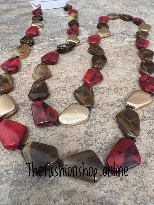 Tasmin Wine, Browns and Gold Pebble Necklace
