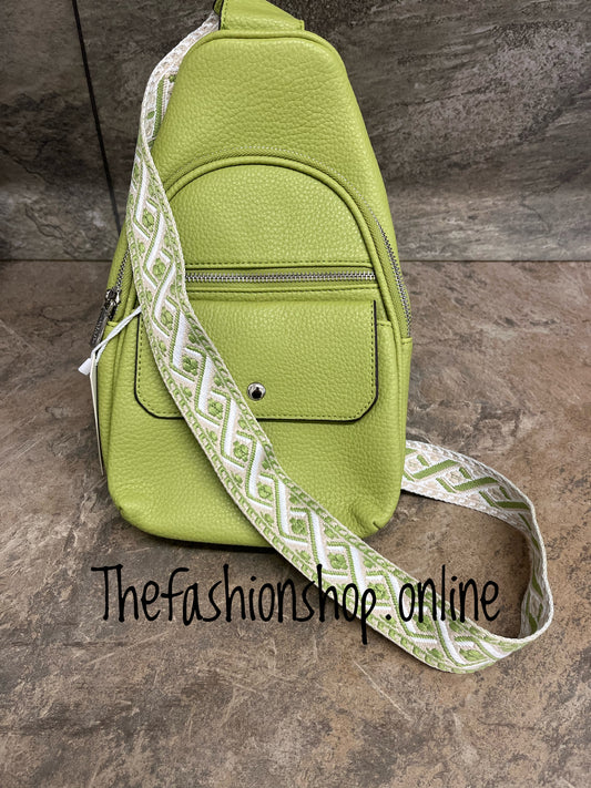 Lime multi pocket sling bag
