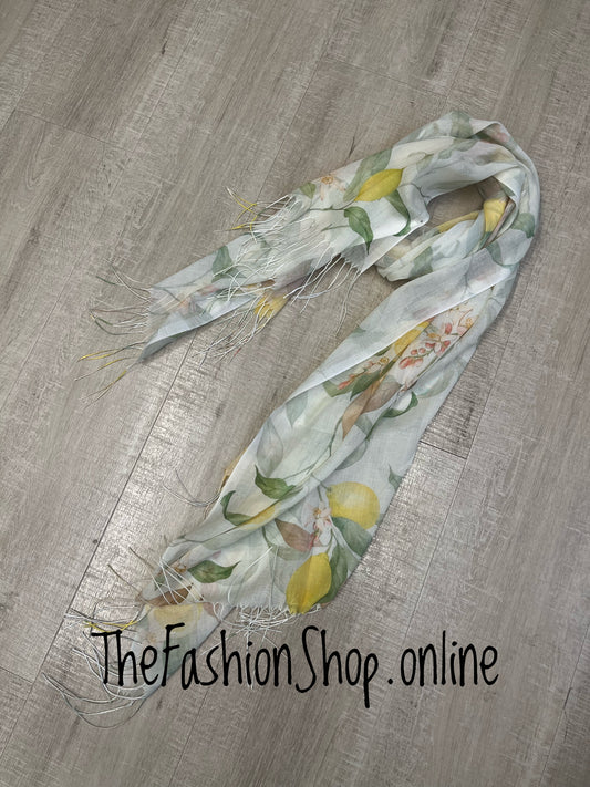 Green and lemons lightweight scarf